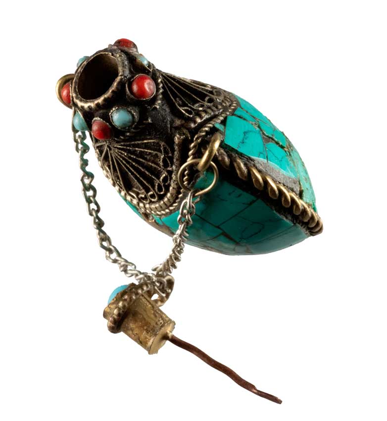 Tabatière Tibétaine Snuff Bottle Turquoise – Om et Kalachakra