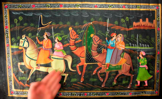 Peinture Moghole Indienne – Chasse Royale du Maharaja et de son Épouse