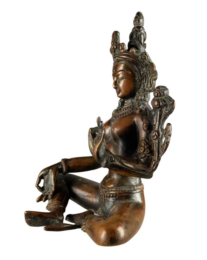 Statue Tara Verte en Alliage de Cuivre 13,8 cm – Déesse Tibétaine de la Compassion du Népal