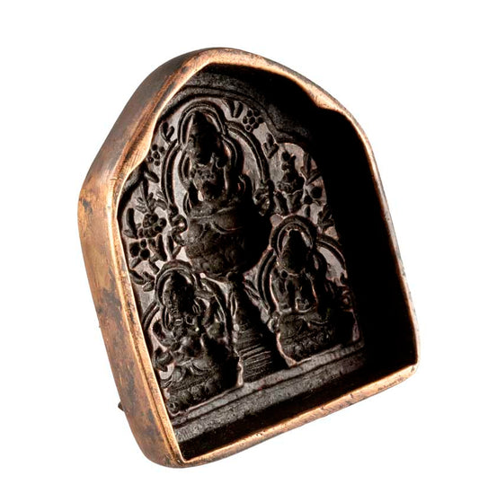 Moule Tsa-Tsa Bouddhiste Tibétain Ancien – Divinités De Longue Vie En Alliage De Cuivre
