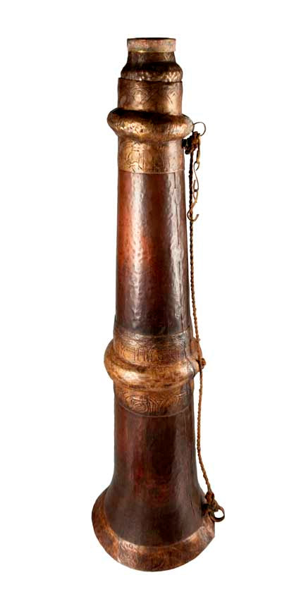 Ancienne trompe monastique tibétaine Dungchen en cuivre ciselé – Instrument rituel télescopique