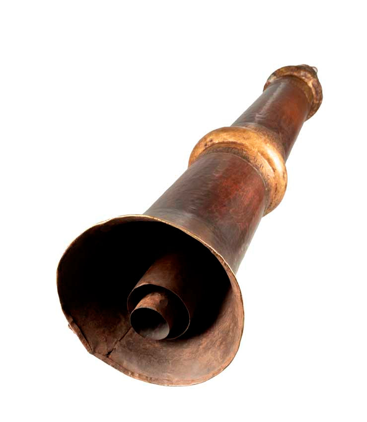 Ancienne trompe monastique tibétaine Dungchen en cuivre ciselé – Instrument rituel télescopique