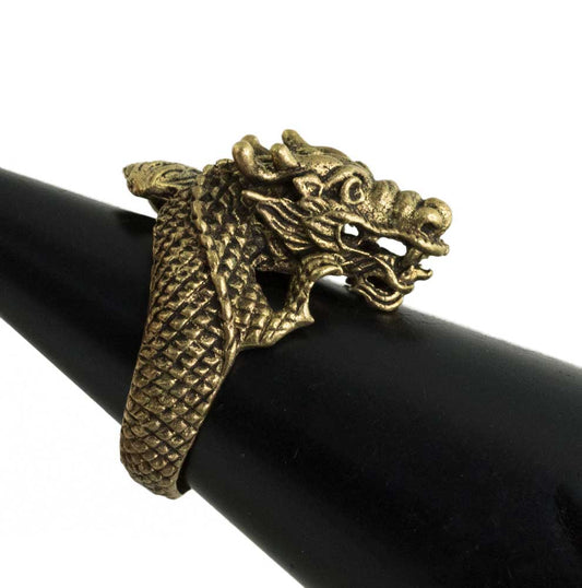 Bague Réglable Dragon Thaï en Laiton – Bijou Talisman de Puissance et de Richesse