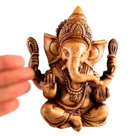 Statue Ganesh Assis En Résine Beige – Artisanat Népalais