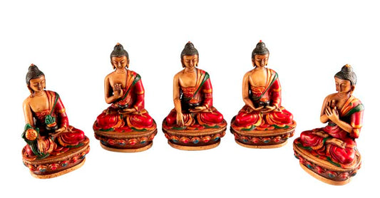Ensemble Cinq Bouddhas de Sagesse Dhyani en Résine – Artisanat Népalais