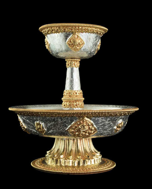 Serkyem tibétain en cuivre – Set d'offrandes rituelles bouddhistes qualité monastique