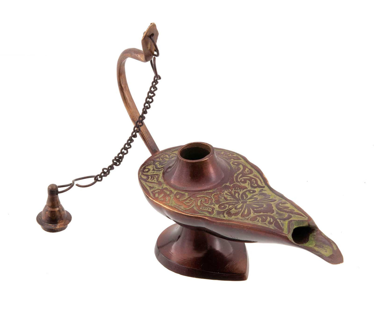 Lampe d’Aladin en Laiton 16 cm – Patine Brune – Artisanat Indien