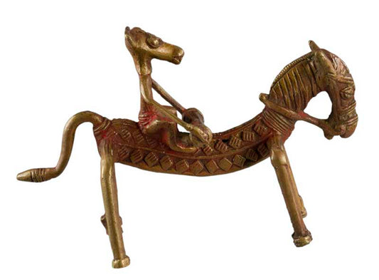 Statue Cheval et Cavalier Musicien en Métal – Artisanat du Rajasthan Inde