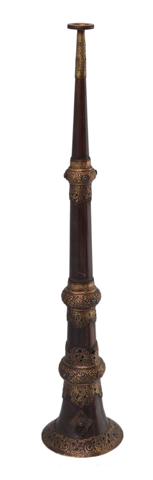 Ancienne trompe monastique tibétaine Dungchen en cuivre – Instrument rituel télescopique