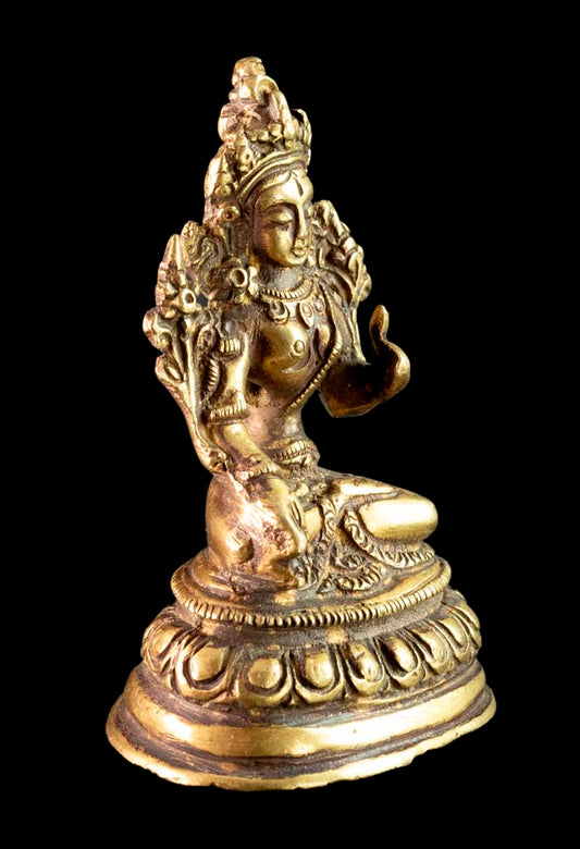 Statue Tara Blanche en Laiton Doré – Artisanat Bouddhiste Tibétain du Népal
