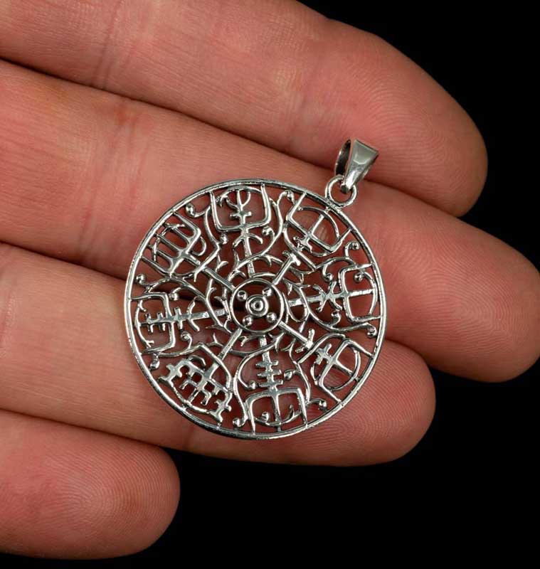 Pendentif Vegvísir Viking Grand Modèle en Argent 925