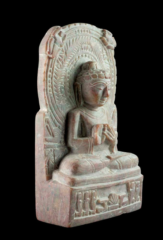 Statue Bouddha de Sarnath en pierre – Sculpture artisanale indienne en pierre ollaire