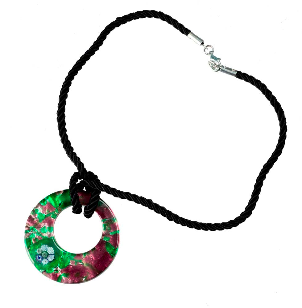 Pendentif Donut en Verre de Murano Vert et Violet – Bijou d’Exception Italien