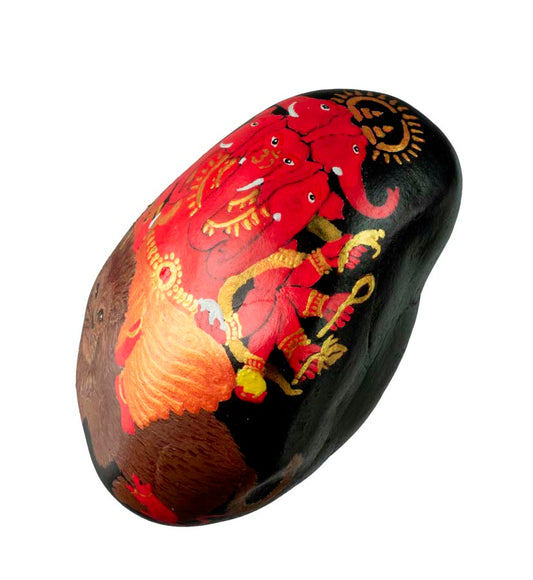 Galet Peint Ganesh 10 cm – Décoration Hindouiste Artisanale en Pierre