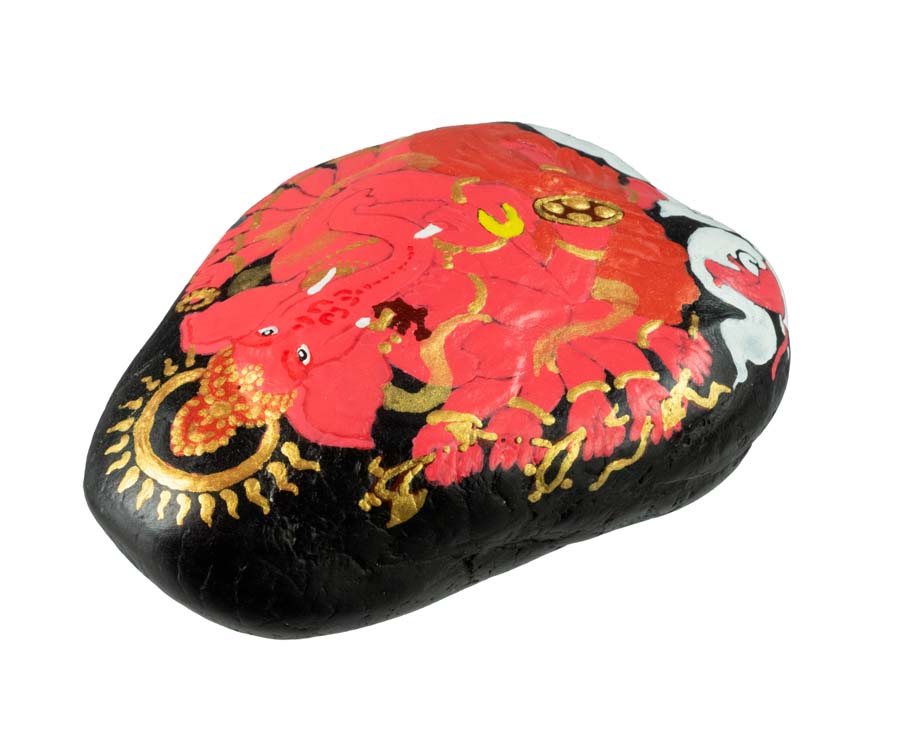 Galet Peint Ganesh 8,8 cm – Décoration Hindouiste Artisanale en Pierre