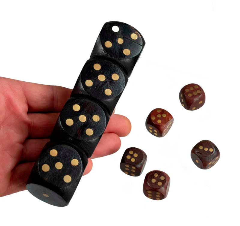 Coffret Yam's En Bois Noir Avec 5 Dés En Bois Et Laiton – Jeu De Dés Artisanal