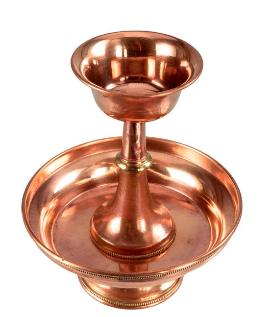 Serkyem tibétain en cuivre – Coupe et vase d'offrandes bouddhistes Tsok