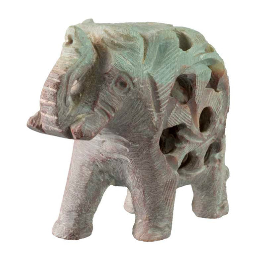 Statuette Éléphant Indien en Pierre – Trompe en l’Air