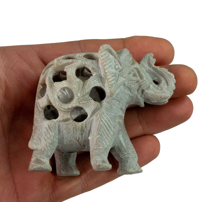 Statuette Éléphant En Pierre – Trompe En L’Air, Artisanat Indien