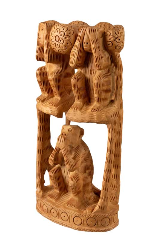 Statue 3 Singes de la Sagesse en Bois – Sculpture Artisanale Indienne