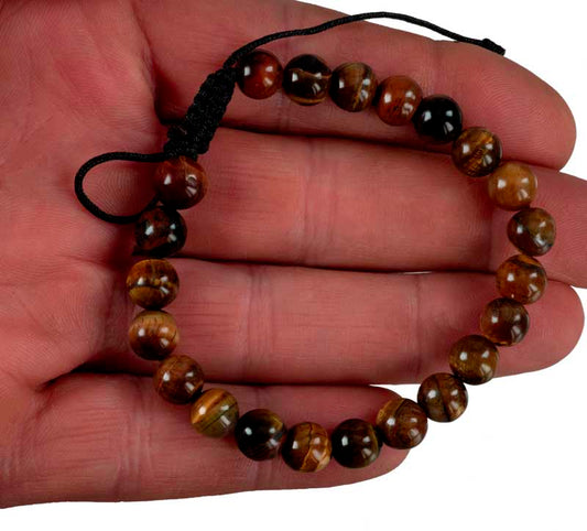 Bracelet bouddhiste en œil de tigre – mala tibétain artisanal réglable du Népal