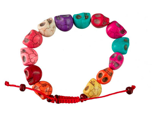 Bracelet tibétain perles tête de mort en howlite multicolore reconstituée – Bijou spirituel artisanal népalais