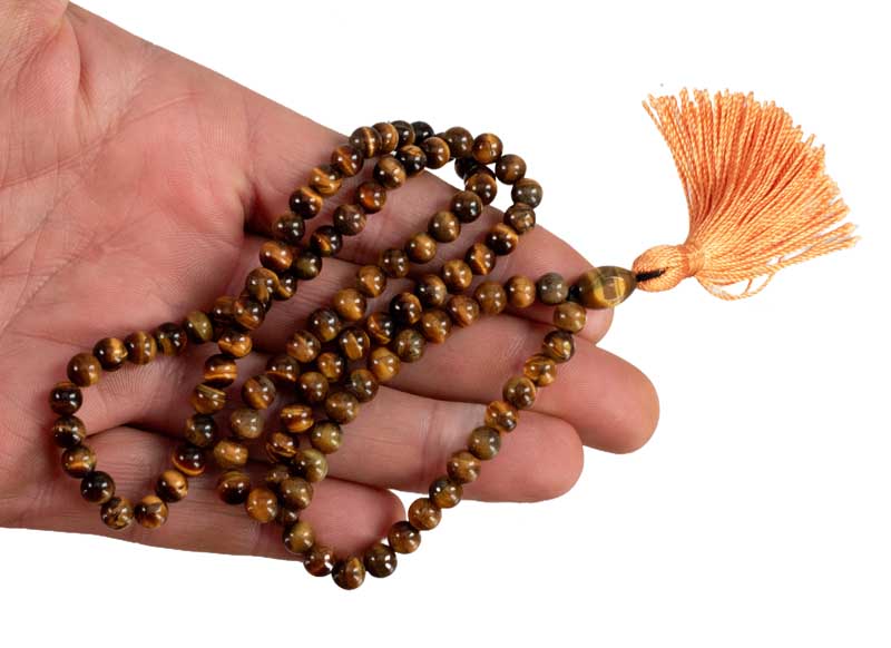 Collier Bouddhiste Mala 108 Perles En Œil De Tigre 6 mm – Artisanat Du Népal