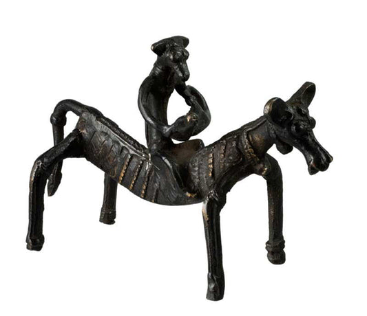 Statue Zoomorphe Cheval Avec Cavalier Musicien – Art Artisanal Du Rajasthan Inde