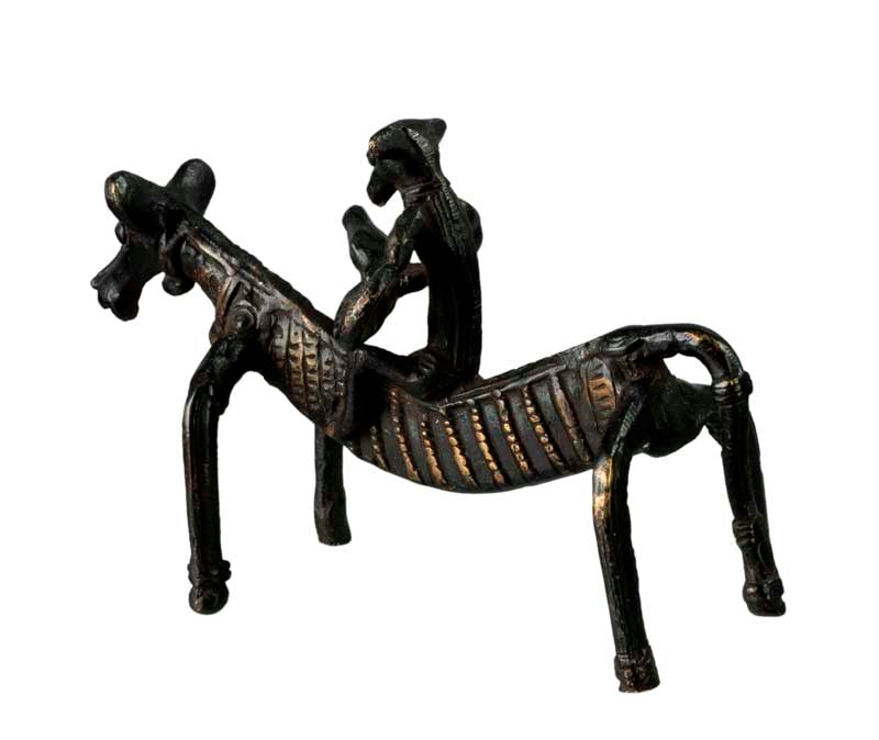 Statue Zoomorphe Cheval Avec Cavalier Musicien – Art Artisanal Du Rajasthan Inde