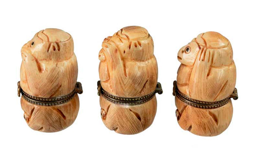 3 Singes De La Sagesse En Os – Boîte De 3 Figurines Artisanat Chinois