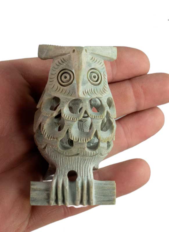 Figurine Chouette En Stéatite – Sculpture Artisanale D’Inde