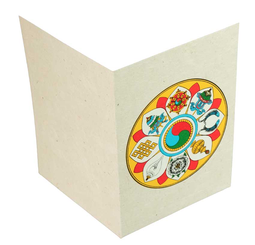 Carte De Vœux Bouddhiste Symboles Auspicieux – Papier Népalais Artisanat Spirituel