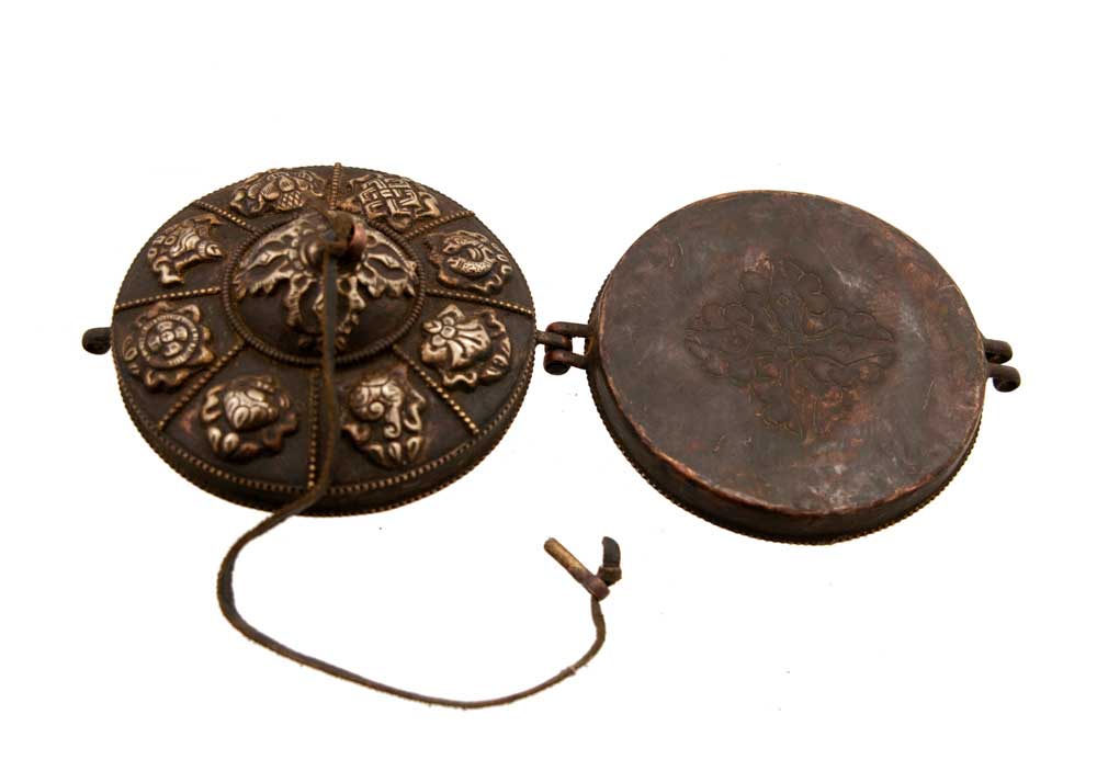 Grandes Tingsha Tibétaines – Cymbales Bouddhistes en Bronze Ø 10 cm avec Étui en Cuivre