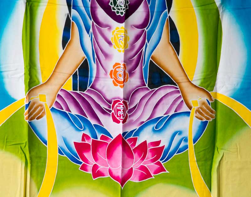 Batik Chakra Bouddha Tara Sri Yantra Fleur de Vie – Peinture Artisanale sur Coton de Bali