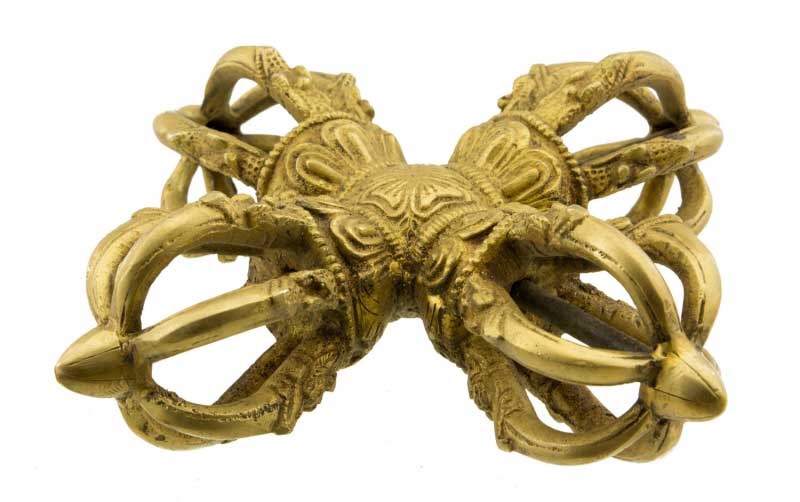 Double Dorje Vajra Tibétain En Laiton – Grand Objet Rituel Bouddhiste Vajrayana – Népal