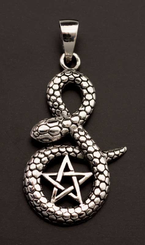 Pendentif pentagramme et serpent en argent massif 925 – Bijou ésotérique artisanal