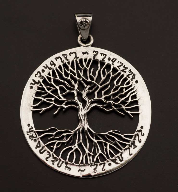Grand pendentif Arbre de Vie kabbalistique en argent 925