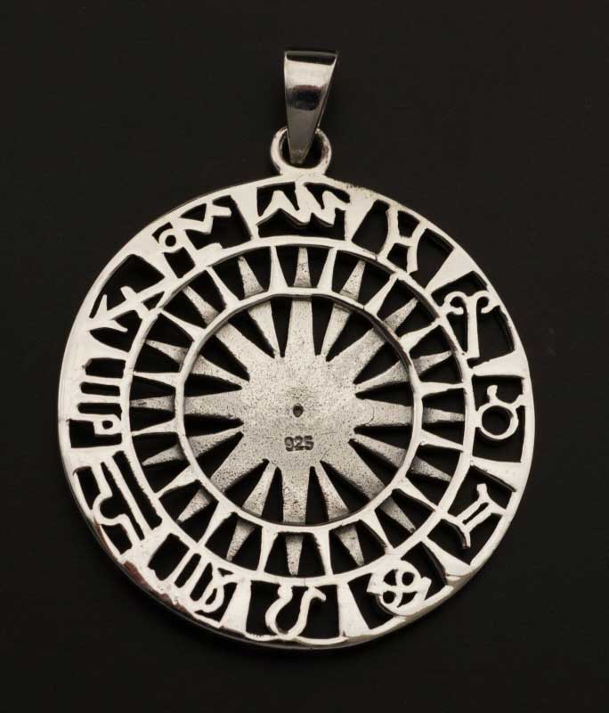 Pendentif Médaille Rose des Vents et Signes du Zodiaque en Argent Massif 925 - Viking