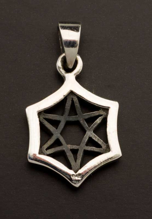 Médaille pendentif Shatkona / Étoile de David en argent massif 925 – Symbole d’équilibre spirituel