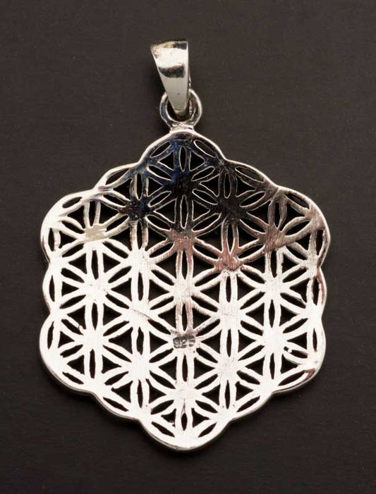 Pendentif Sri Yantra Fleur de Vie en argent massif 925 – Mandala de géométrie sacrée Yoga Zen