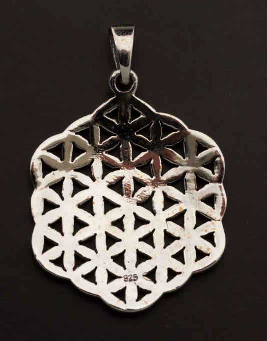 Pendentif Sri Yantra Fleur de Vie en argent massif 925 – Mandala de géométrie sacrée Yoga Zen