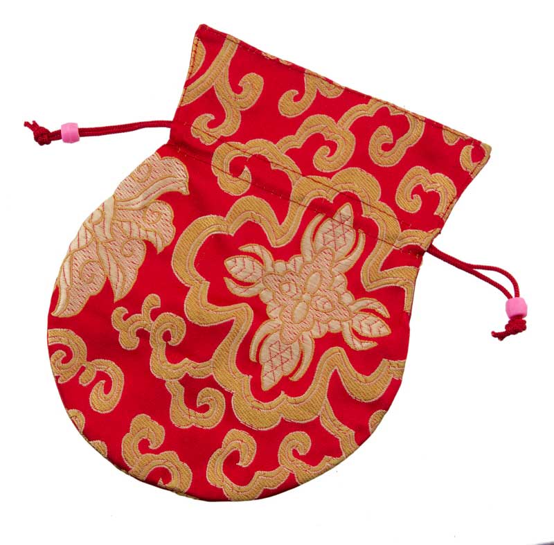 Pochette à Mala tibétaine rouge et doré – Écrin de brocart artisanal népalais