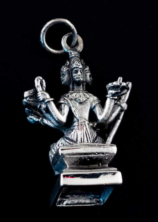 Amulette Pendentif Dieu Créateur Brahma Trimurti En Argent Massif 925
