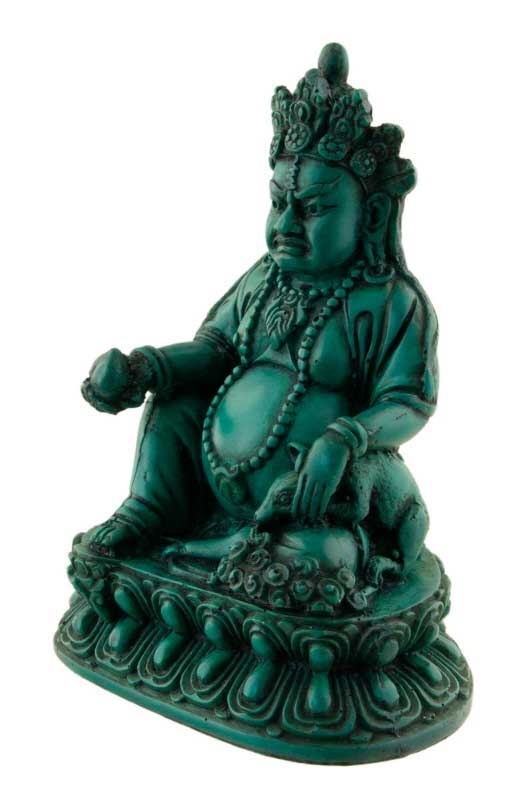 Statue Kubera Jambhala – Dieu des richesses en résine turquoise artisanale du Népal 15 cm