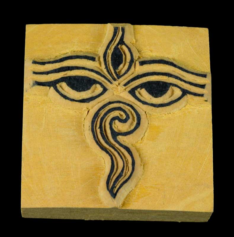 Tampon Encreur En Bois Sculpté Yeux De Bouddha Symbole Bouddhiste Tibétain
