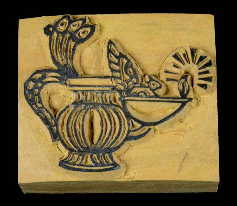 Tampon Encreur En Bois Sculpté Dipa Lampe À Huile Symbole Bouddhiste Tibétain