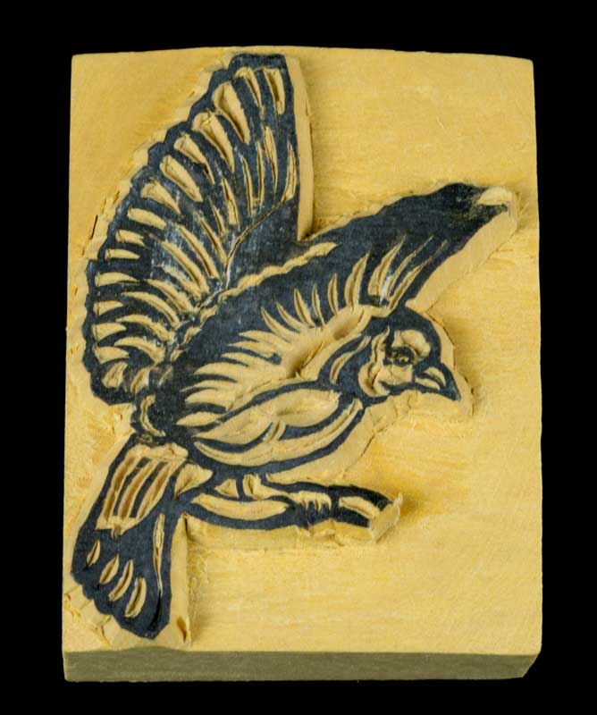 Tampon Encreur En Bois Sculpté – Motif Envol Oiseau Moineau