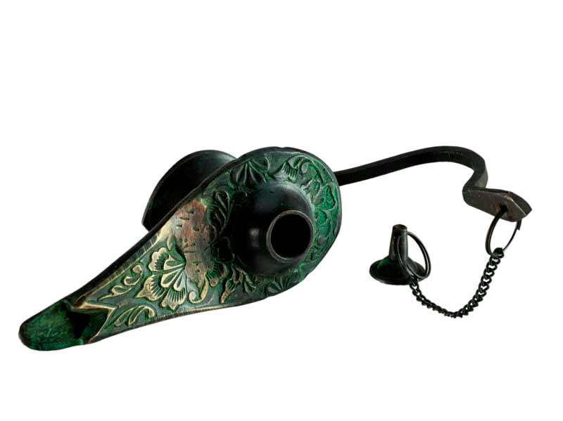 Lampe d’Aladin en Laiton 13,2 cm – Patine Brune et Verte – Artisanat Indien