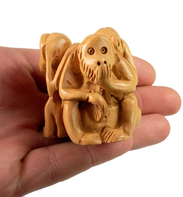 Statuette 3 Singes De La Sagesse En Bois – Artisanat Indien
