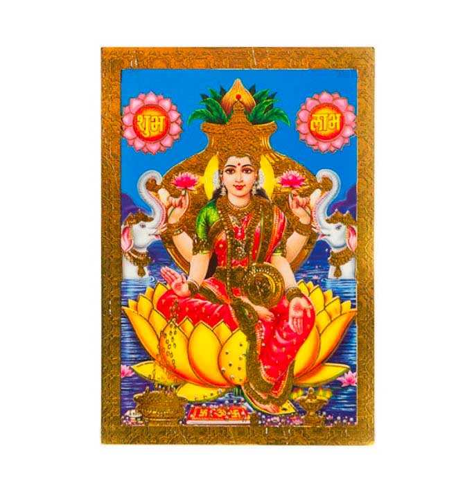 Carte Lakshmi – Divinité Hindoue Dorée sur Papier Épais